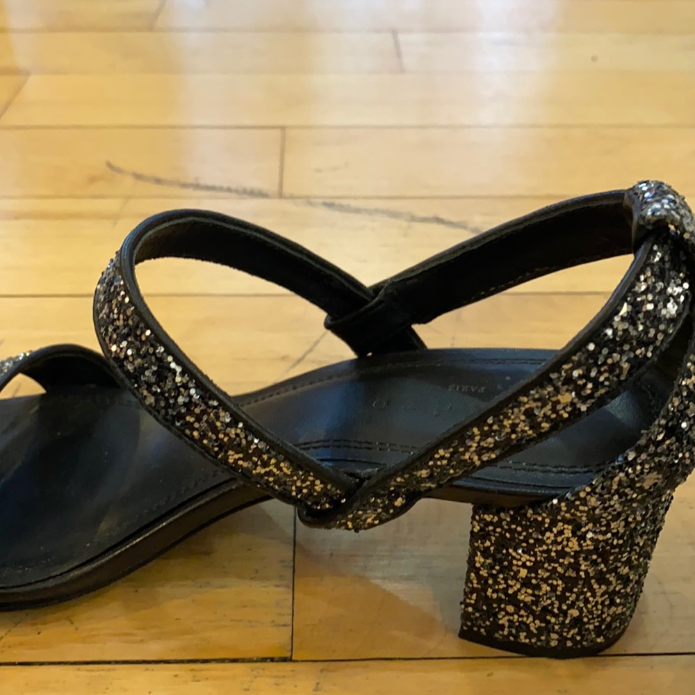 Sandro Glitter Leather Low Block Heel Sz 39 - Picture 11 of 16